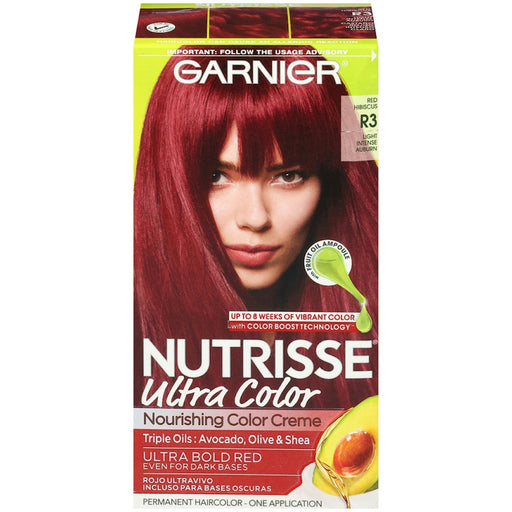 Nutrisse Nutrisse Garnier Ultra Color Nourishing Bold Permanent Hair Creme, R3 Light Intense Auburn, 1 Kit Hair Color Saddle Brown