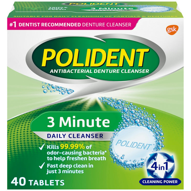 Polident Polident 3 Minute, Antibacterial Denture Cleanser Triple Mint Dentures Gray