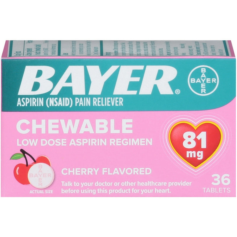 Bayer Bayer Aspirin 81mg Chewable Tablets – Cherry Flavor, 36 ct Medicine & Drugs Light Pink