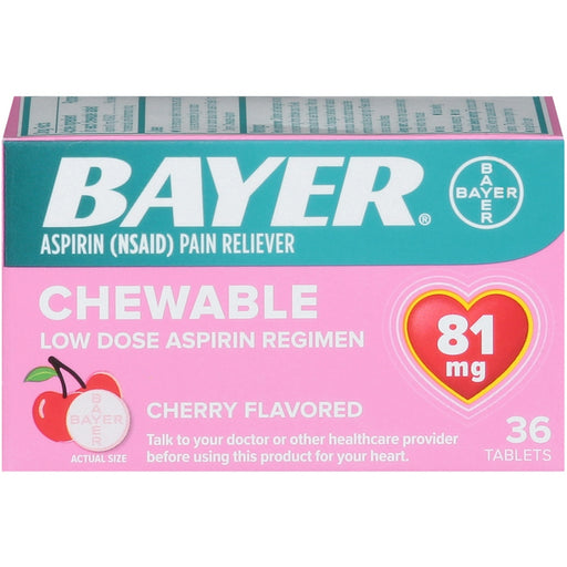 Bayer Bayer Aspirin 81mg Chewable Tablets – Cherry Flavor, 36 ct Medicine & Drugs Light Pink