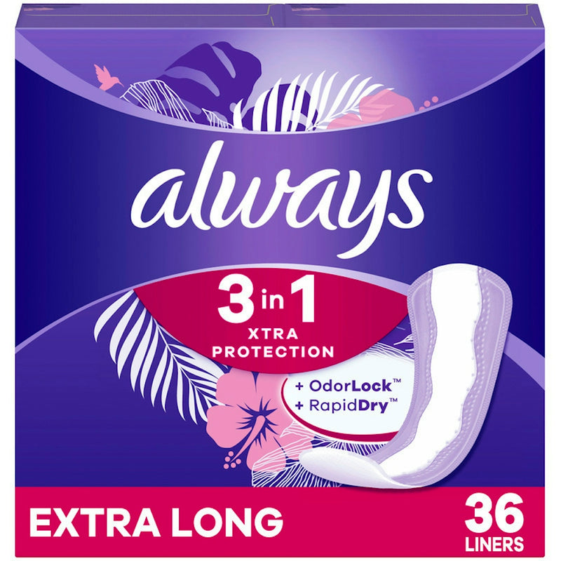 Always Always Xtra Protection Liners, Extra Long 36 Un Personal Care Midnight Blue