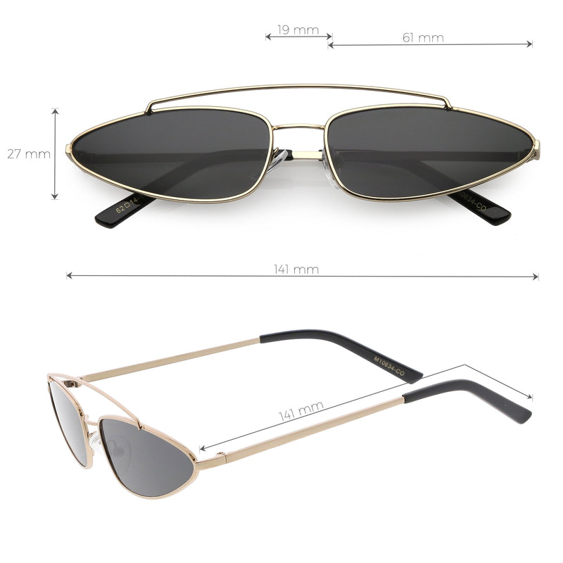 zeroUV Retro 1990's Slim Triangle  Color Tone Flat Lens Sunglasses C725 Sunglasses White Smoke Gold Smoke,Silver Silver Mirror,Silver Yellow,Gold Blue,Gold Pink,Gold Red