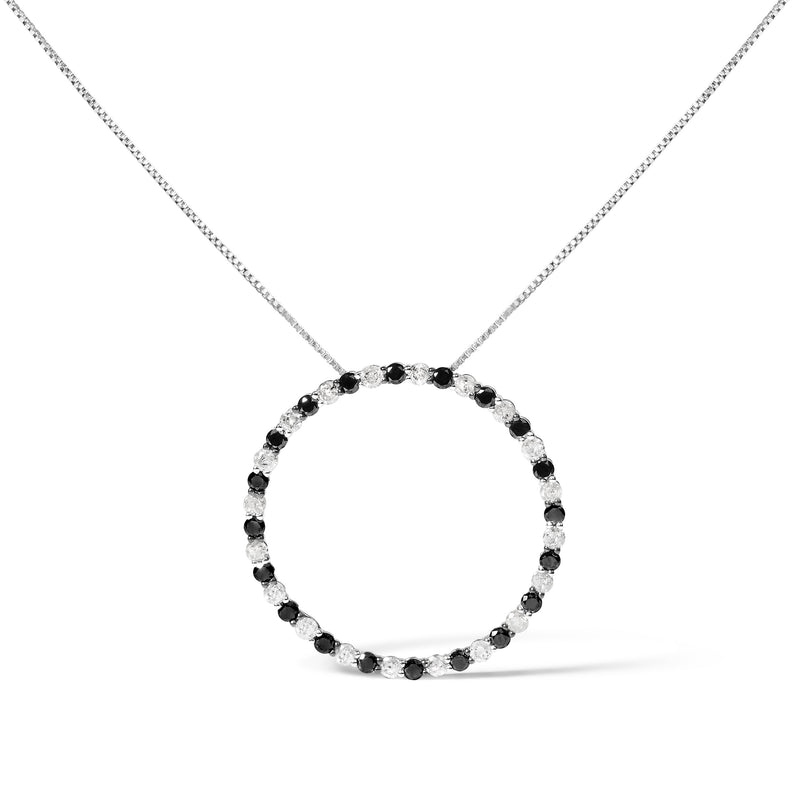 Bids.com .925 Sterling Silver 2.0 Cttw Alternating Black and White Diamond Open Hoop Circle Pendant Necklace (H-I Color, I2-I3 Clarity) - 18" Inches Necklaces White Smoke White.Sterling Silver / 18