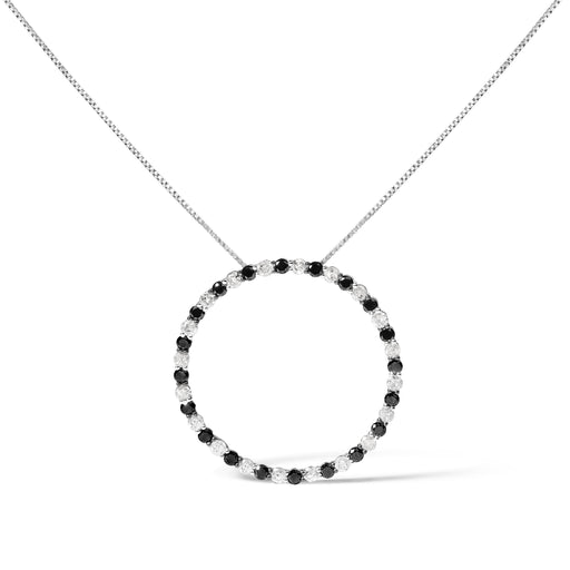 Bids.com .925 Sterling Silver 2.0 Cttw Alternating Black and White Diamond Open Hoop Circle Pendant Necklace (H-I Color, I2-I3 Clarity) - 18" Inches Necklaces White Smoke White.Sterling Silver / 18
