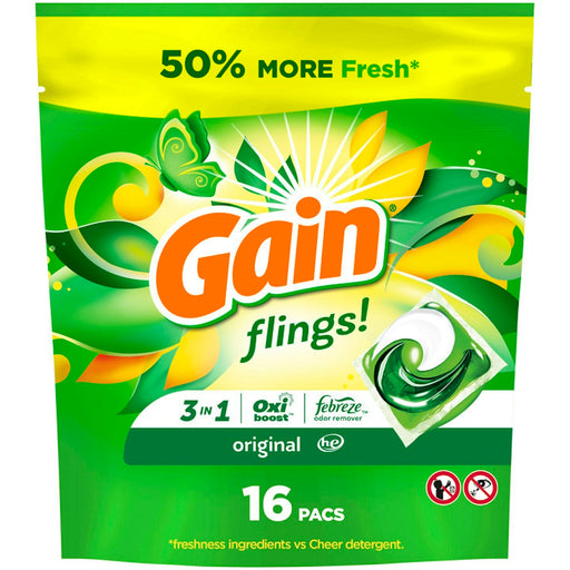Gain Gain Flings Laundry Detergent Pacs, Original Scent, 16 Count Laundry Detergent White Smoke