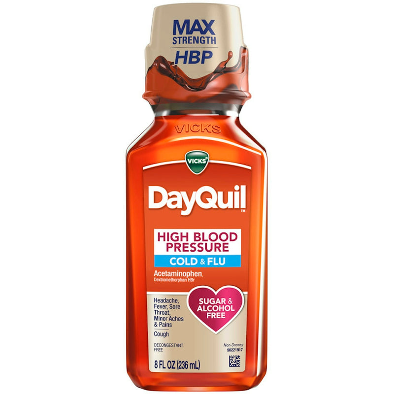 Vicks Vicks DayQuil High Blood Pressure Cold & Flu, Liquid Medicine, 8 Oz Personal Care White Smoke