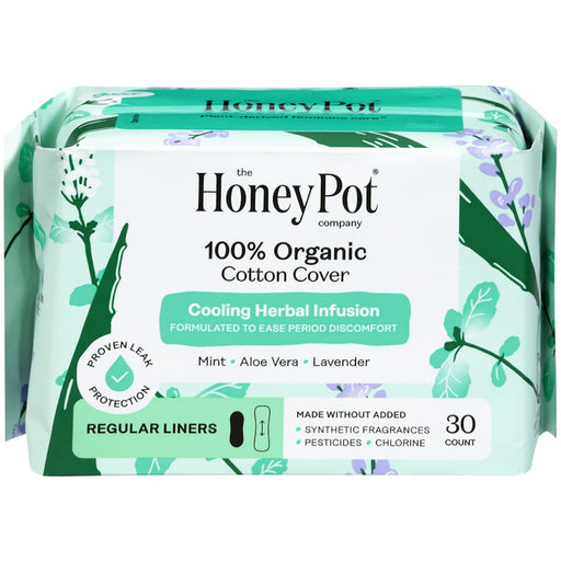 The Honey Pot Company The Honey Pot Company 100% Organic Cotton Cover Cooling Herbal Infusion Regular Liners - 30ct Personal Care White Smoke