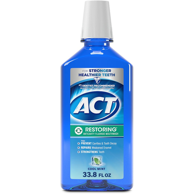 Act Act Cool Mint Restoring Fluoride Rinse - 33.8 Fl Oz Mouthwash White Smoke