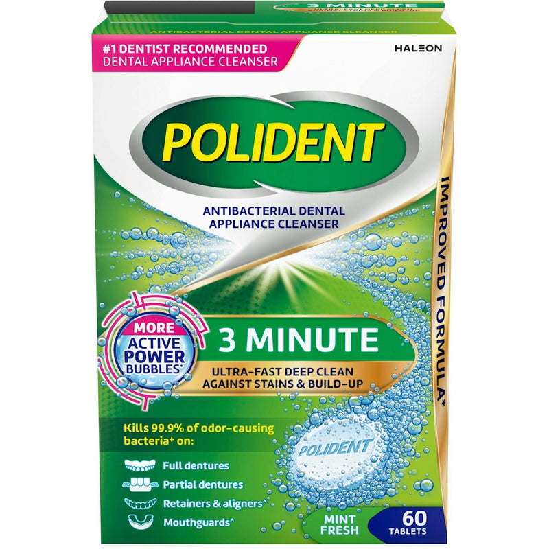 Polident Polident Antibacterial Dental Appliance Cleanser 3 Minute Tablets 60Ct Oral Care White Smoke