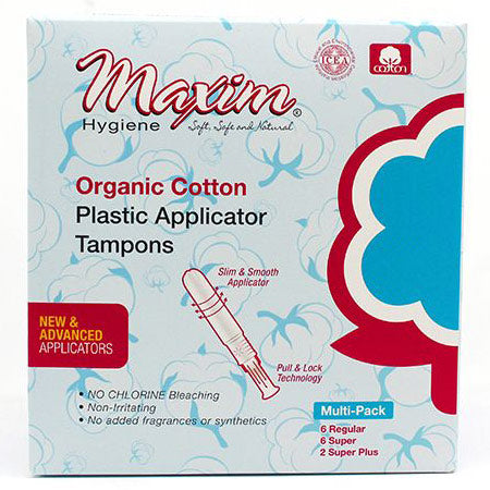 Maxim Hygiene Products Maxim Hygiene Products Tampons Organic Cotton Plastic Applicator Multi-Pack Tampons Light Gray