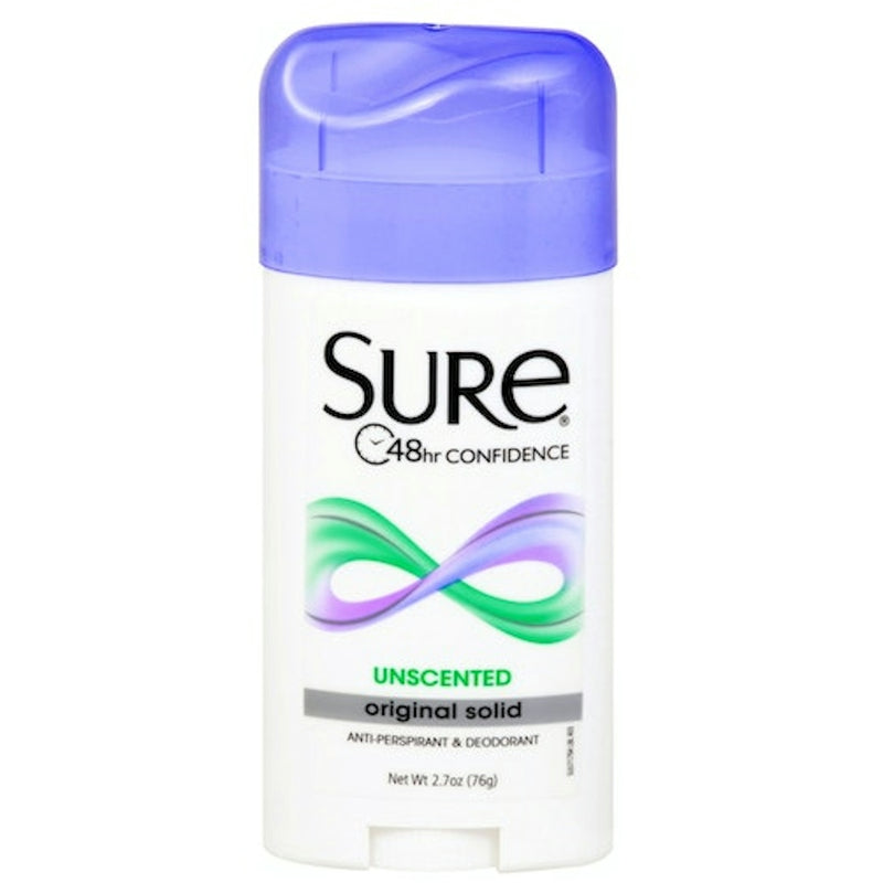 Sure Sure Anti Perspirant & Deodorant, Unscented, Original Solid 2.7 Oz Deodorant White Smoke