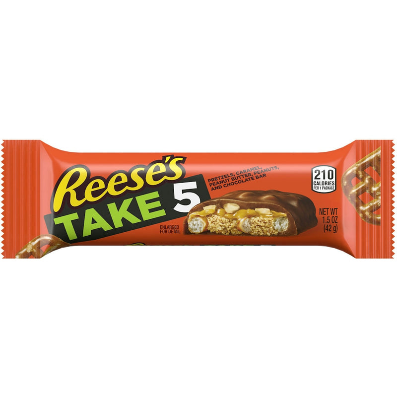Reese's Reese's Take 5 Pretzel, Caramel, Peanut Butter, Peanuts, & Chocolate Candy Bar, 1.5 Oz Candy & Chocolate White Smoke