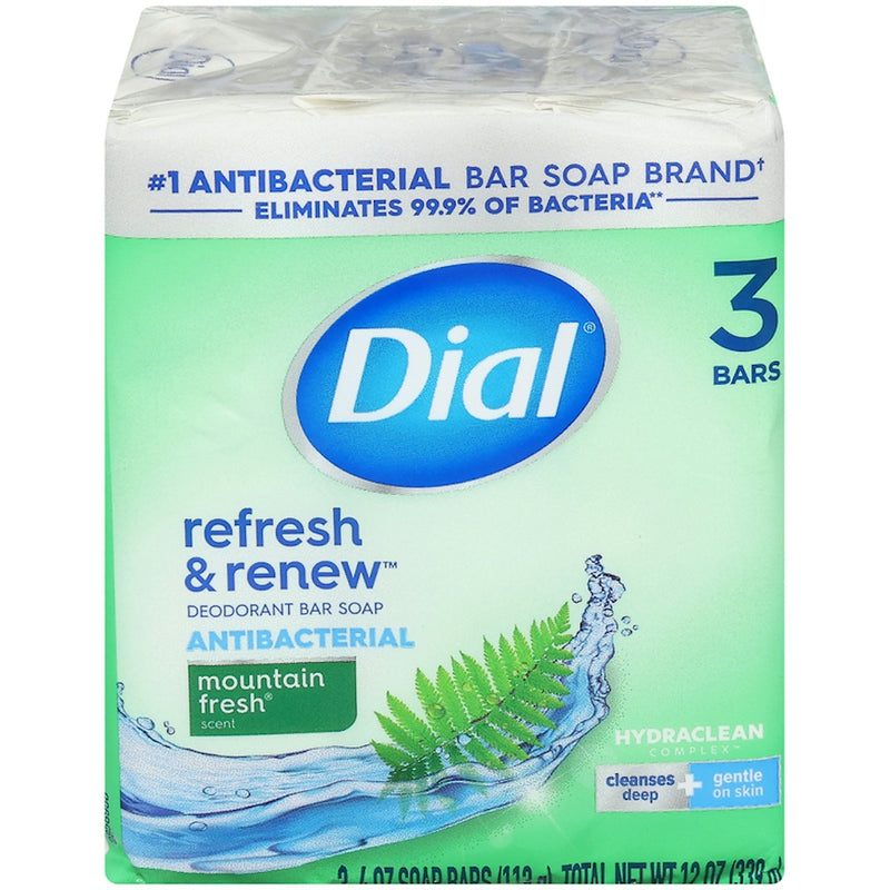Dial Dial Antibacterial Deodorant Bar Soap, Mountain Fresh, 4 OZ, 3 Bars Bar Soap Light Gray