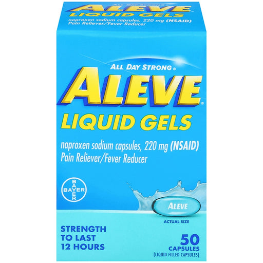 Aleve Aleve Pain Reliever & Fever Reducer, 220mg Naproxen Sodium, 50 Liquid Gels Medicine & Drugs Deep Sky Blue