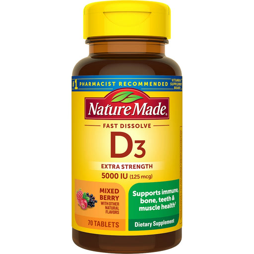 Nature Made Nature Made Vitamin D3, Fast Dissolve, Extra Strength, 125 Mcg, Tablets, Mixed Berry Vitamins & Supplements White Smoke