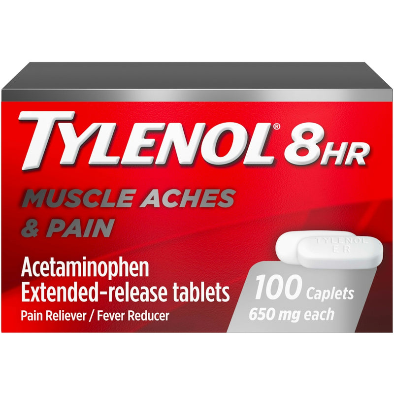 Tylenol Tylenol 8 HR Muscle Aches & Pain, 650mg Extended-Release, 100 Caplets Medicine & Drugs Red