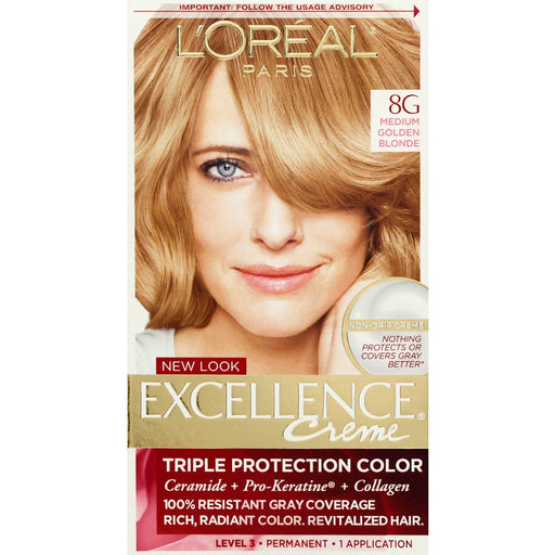 Excellence Excellence L'Oreal Paris Créme Permanent Triple Protection Hair Color, 8G Medium Golden Blonde, 1 Kit Hair Color Dark Khaki