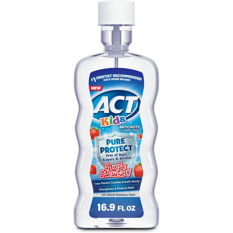 Act ACT Kids Anticavity Fluoride Rinse, Pure Protect Strawberry, 16.9 fl oz – Alcohol-Free & Dye-Free Mouthwash White Smoke