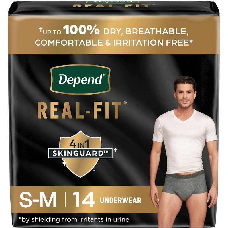 Depend Depend Real Fit Incontinence Underwear For Men, Disposable, Maximum Absorbency, Small/Medium, Grey Underwear Black