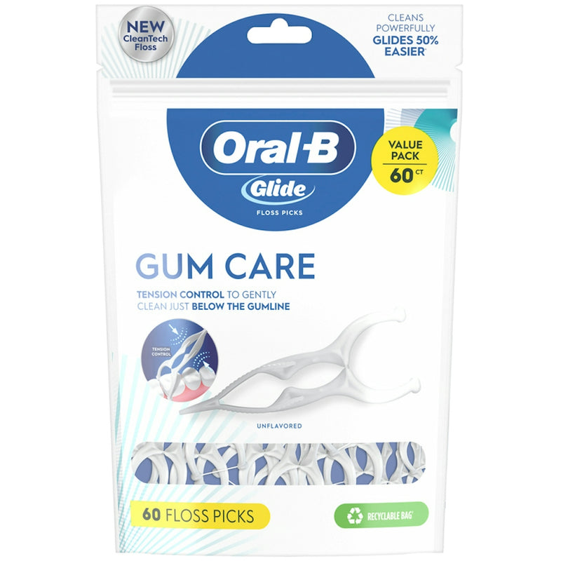 Oral-B Oral-B Glide, Gum Care Unflavored Floss Picks 60 ct Dental Floss White Smoke