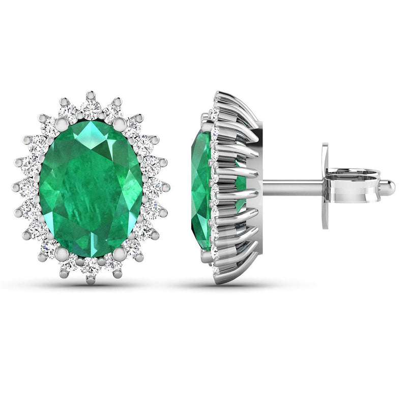 Bids.com 2.66 Carat Genuine Zambian Emerald and White Diamond 14K White Gold Earrings Earrings White Smoke