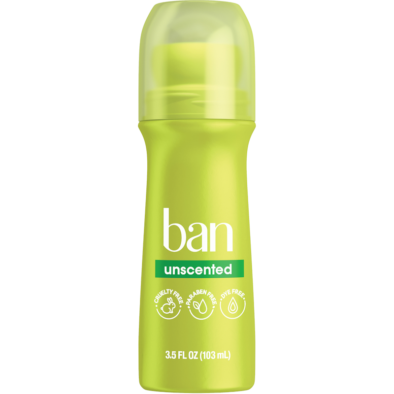 Ban Ban Antiperspirant Deodorant, Invisible Roll On, Unscented 3.5 Fl Oz Deodorant & Anti-Perspirant Yellow Green