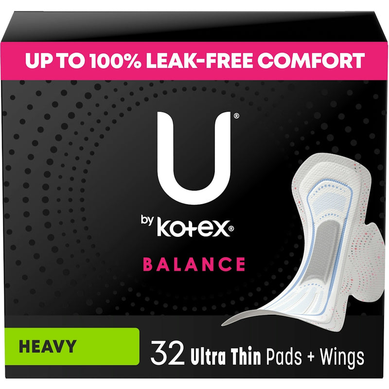 U by Kotex U by Kotex Balance Ultra Thin Pads with Wings, Heavy Absorbency, 32 Count Feminine Pads & Protectors Black