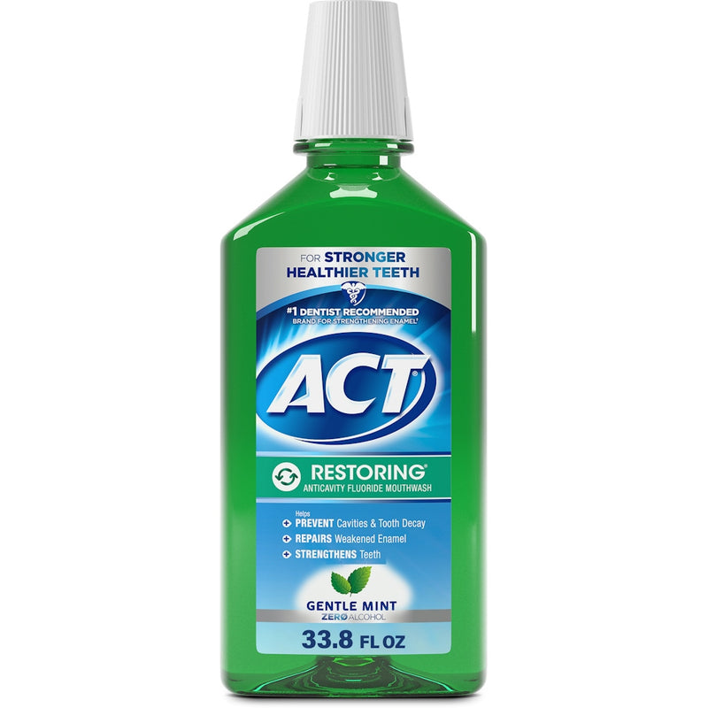 Act Act Restoring Anticavity Fluoride Mouthwash, Alcohol Free, Mint Burst, 33.8 Fl Oz (1 L) Mouthwash White Smoke