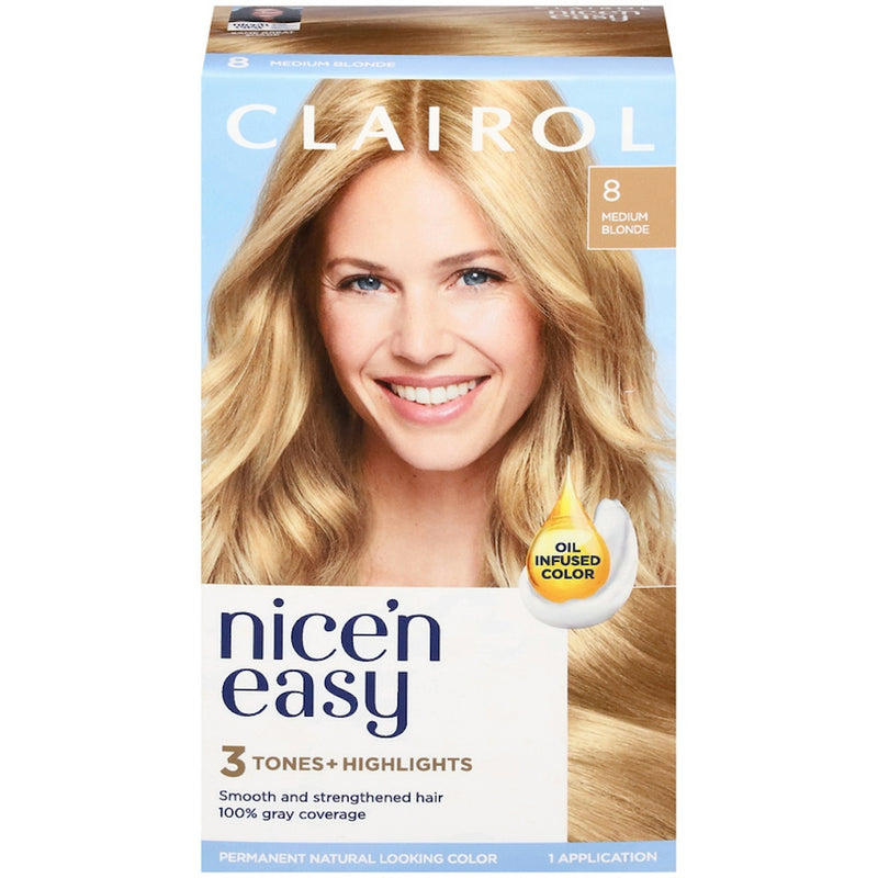 Nice’n Easy Nice’n Easy Clairol Nice N 8 Medium Blonde Permanent Hair Color, Kit Hair Color White Smoke