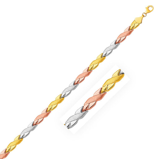 Bids.com 14k Tri-Color Gold Shiny and Textured X Link Bracelet Bracelets White Smoke 7.25 / Tri-Color Gold
