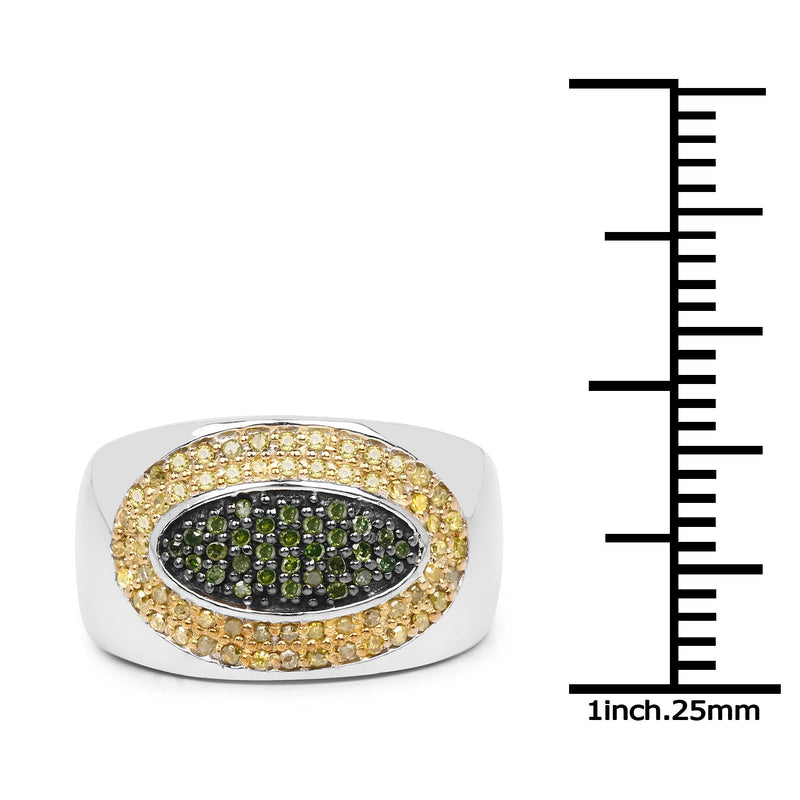 Bids.com 0.38 Carat Genuine Green Diamond and Yellow Diamond .925 Sterling Silver Ring Rings White Smoke size 7.00,size 6.00,size 8.00,size 9.00