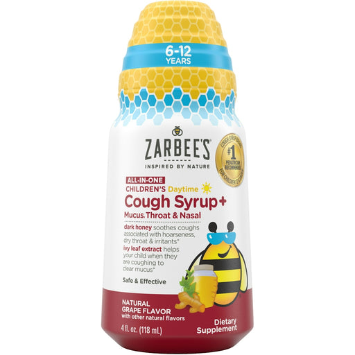 Zarbee's Zarbee's Cough Syrup Mucus, Throat Nasal, Daytime, Natural Grape Flavor, Children's 4 Fl Oz Syrup White Smoke