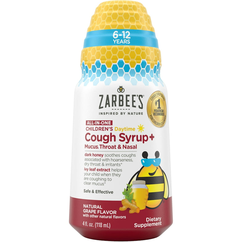 Zarbee's Zarbee's Cough Syrup Mucus, Throat Nasal, Daytime, Natural Grape Flavor, Children's 4 Fl Oz Respiratory Care White Smoke