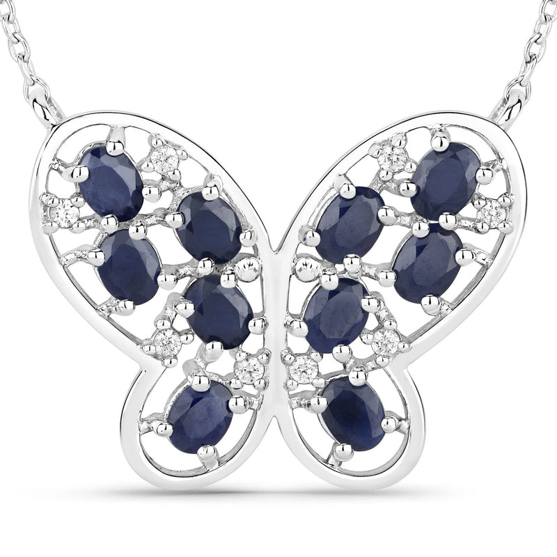 Bids.com 2.16 Carat Genuine Blue Sapphire and White Zircon .925 Sterling Silver Necklace Necklaces White Smoke