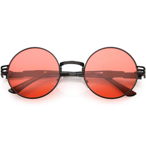 zeroUV Vintage Steampunk Oversize Round Color Tone Sunglasses C664 Sunglasses White Smoke Black Red