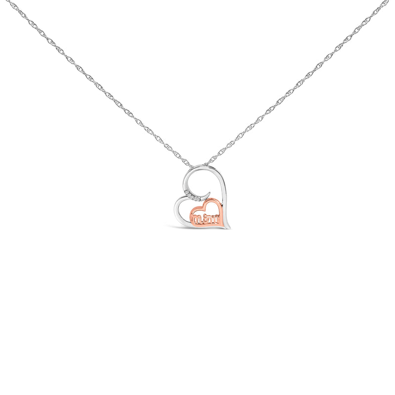 Bids.com 14K Rose Gold Plated Sterling Silver Diamond Accent Mom Heart Pendant Necklace Necklaces White Smoke WhiteRose.Sterling Silver / 18