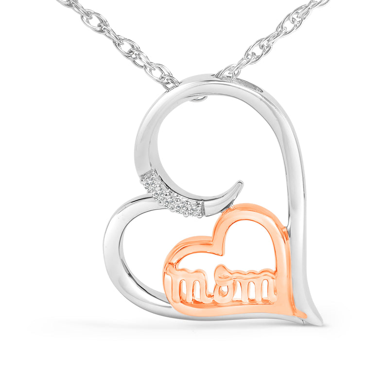 Bids.com 14K Rose Gold Plated Sterling Silver Diamond Accent Mom Heart Pendant Necklace Necklaces White Smoke WhiteRose.Sterling Silver / 18