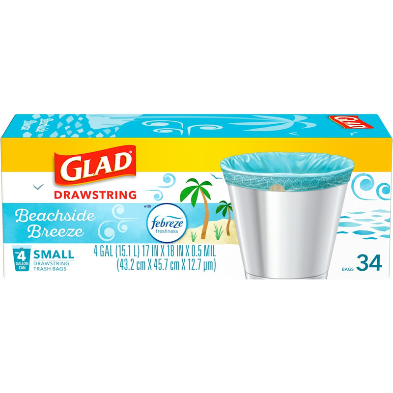 Glad Glad Small Drawstring Trash Bags - Beachside Breeze - 4 Gallon Paper & Plastic Shopping Bags White Smoke