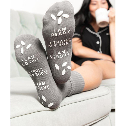 Sunflower Motherhood Birthing Affirmation Hospital Socks Clothing Light Gray Gray,White