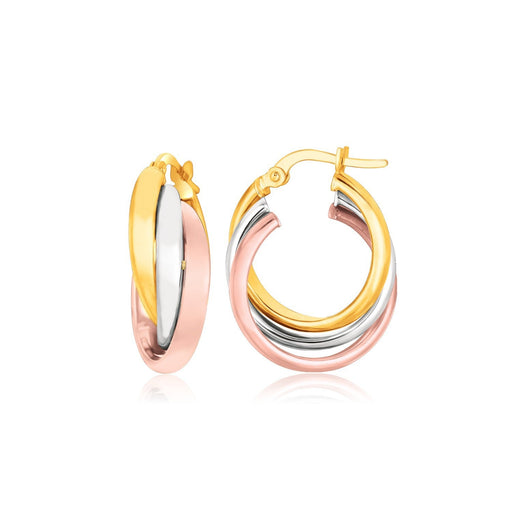 Bids.com 14k Tri-Color Gold Domed Tube Intertwined Earrings Earrings White Smoke Tri-Color Gold