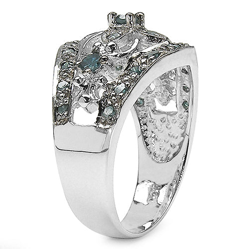 Bids.com 0.47 Carat Genuine Blue Diamond .925 Sterling Silver Ring Rings White Smoke size 6.00,size 7.00,size 8.00,size 9.00
