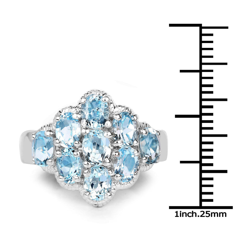 Bids.com 3.24 Carat Genuine Blue Topaz .925 Sterling Silver Ring Rings White Smoke size 7.00,size 7.50,size 6.00,size 8.00