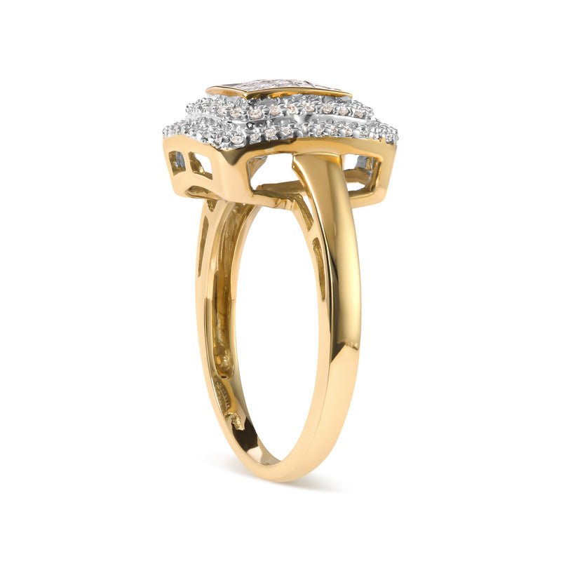 Bids.com 10K Yellow Gold 1/2 cttw Round and Princess Diamond Composite Head and Halo Ring (H-I Color, SI1-SI2 Clarity) - Ring Size 7 Rings White Smoke 7 / Yellow.Gold