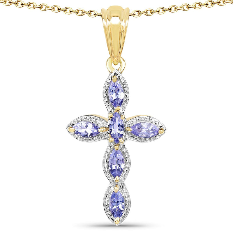 Bids.com 14K Yellow Gold Plated 0.84 Carat Genuine Tanzanite .925 Sterling Silver Pendant Pendants White Smoke