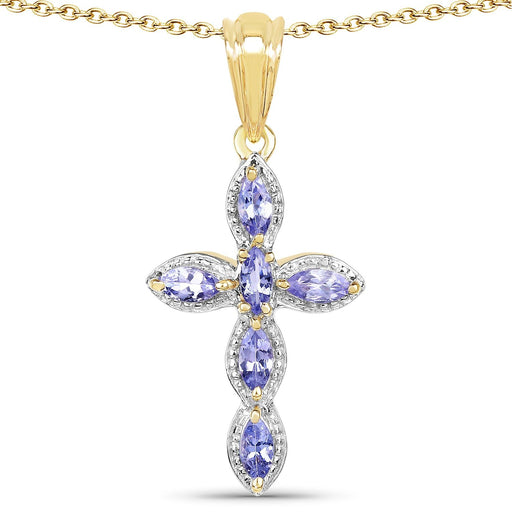 Bids.com 14K Yellow Gold Plated 0.84 Carat Genuine Tanzanite .925 Sterling Silver Pendant Pendants White Smoke