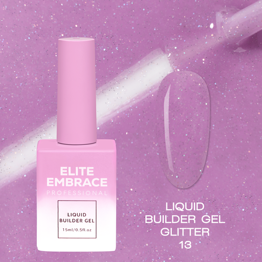 nbmsupply ELITE EMBRACE Professional Liquid Builder Gel Glitter 13 15ml ELBGG1315 Medium Orchid