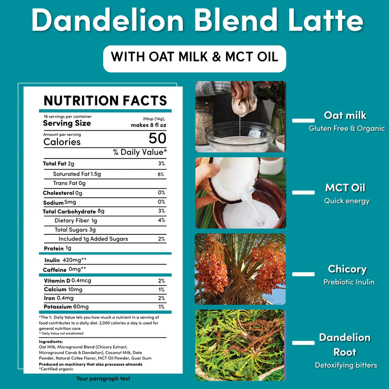 Teeccino Instant Dandelion Herbal Latte Instant Latte Dark Cyan Instant Latte