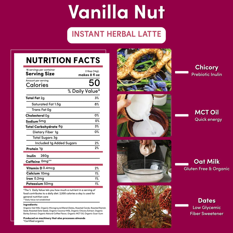 Teeccino Instant Vanilla Nut Herbal Latte Instant Latte Brown Instant Latte