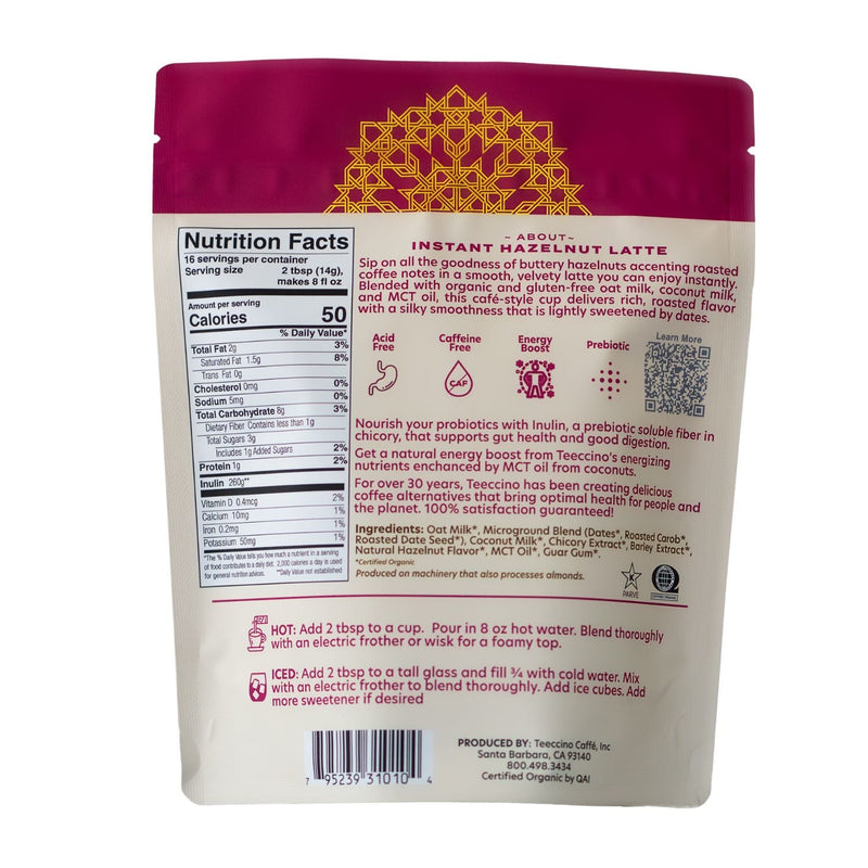 Teeccino Instant Hazelnut Herbal Latte Instant Latte Rosy Brown Instant Latte