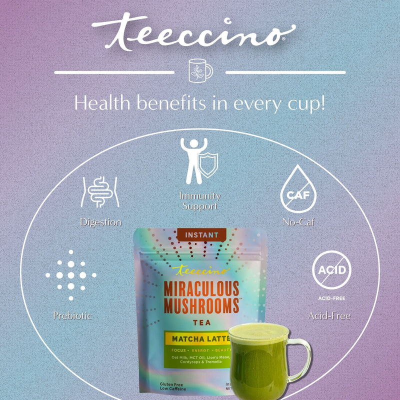 Teeccino Miraculous Mushrooms® Matcha Latte Instant Latte Light Steel Blue Latte